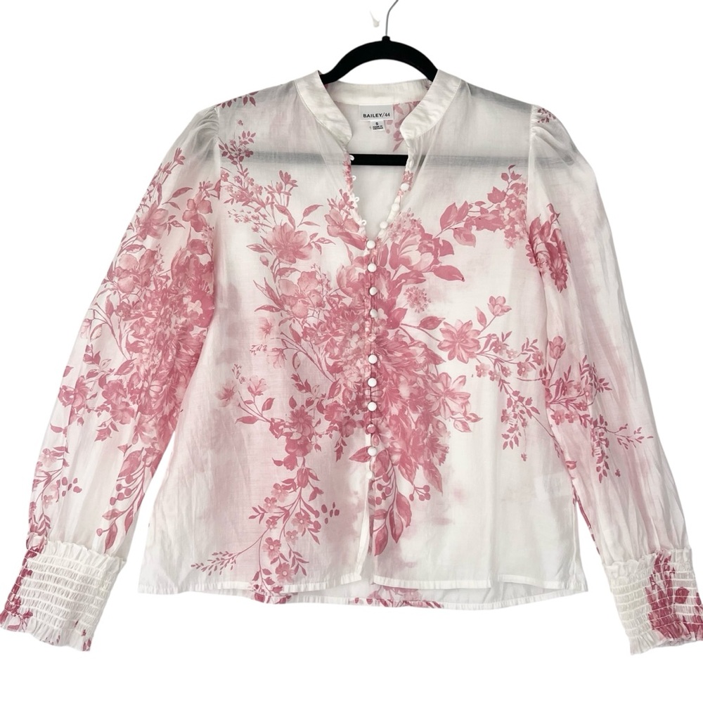 Bailey 44 Sheer Floral Illuminate Blouse Sz S White Pink Feminine Button Up